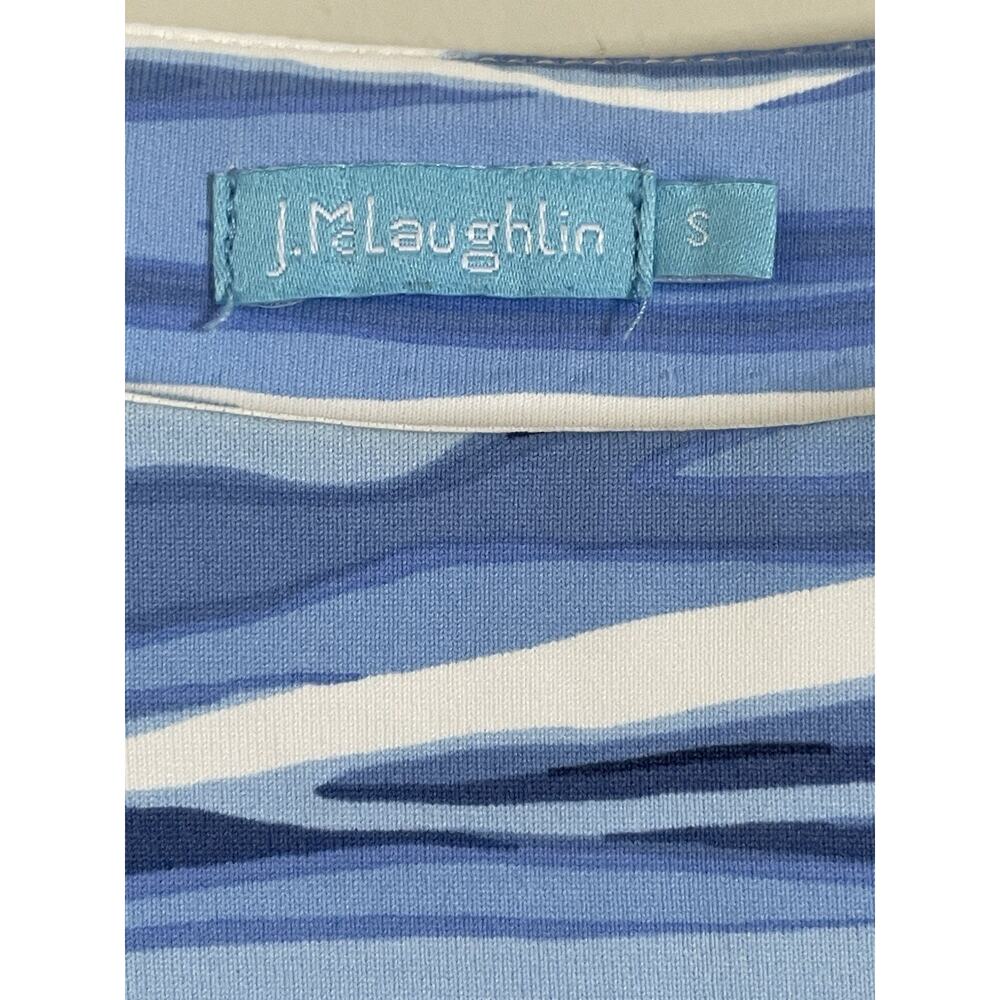 J. McLaughlin Wavesong Boat Neck 3/4 Sleeve Button Shoulder Top Sz S Blue White - Picture 3 of 4